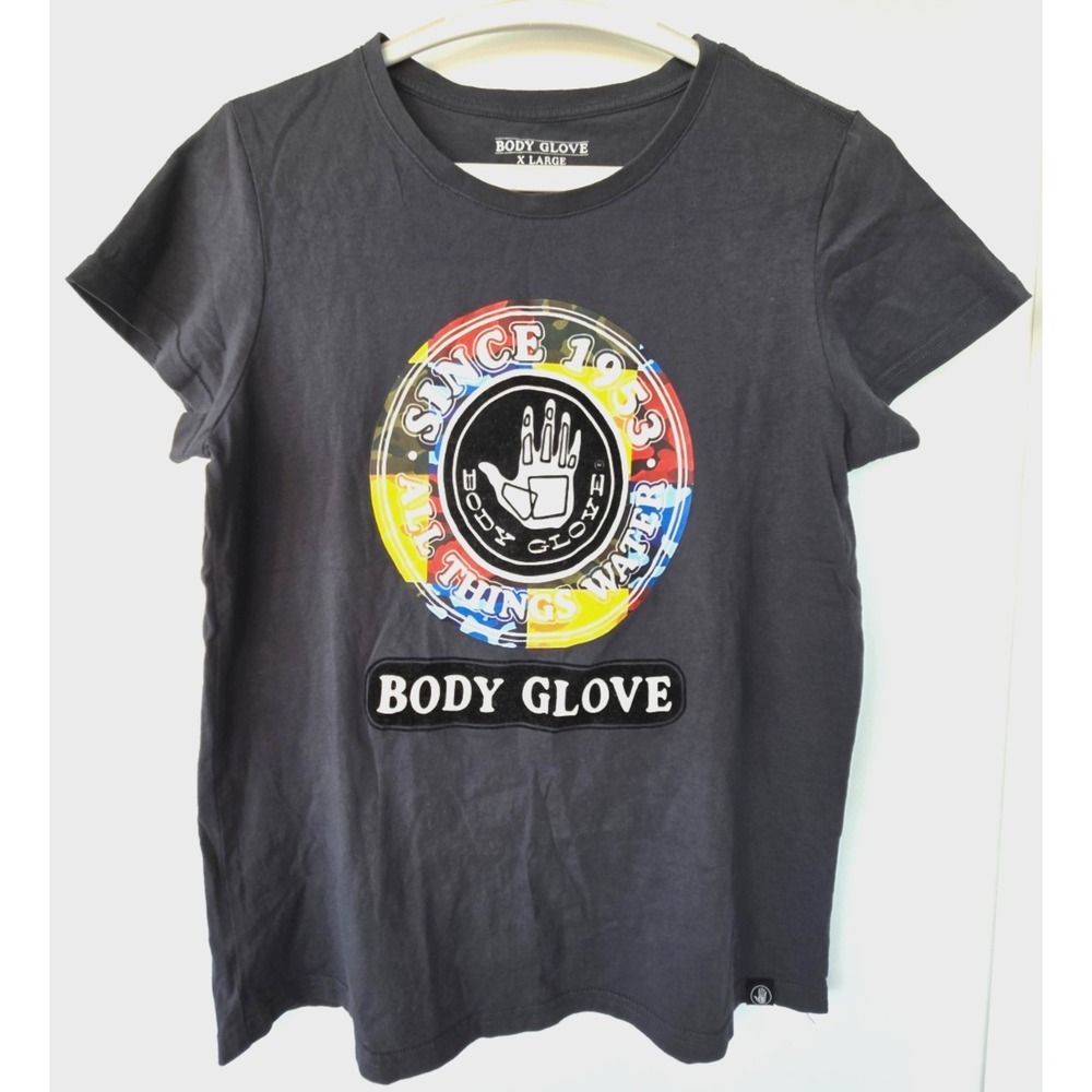 Body Glove T Shirt Women's XL Athletic Sports Retro Classic Preppy Nerd Grey